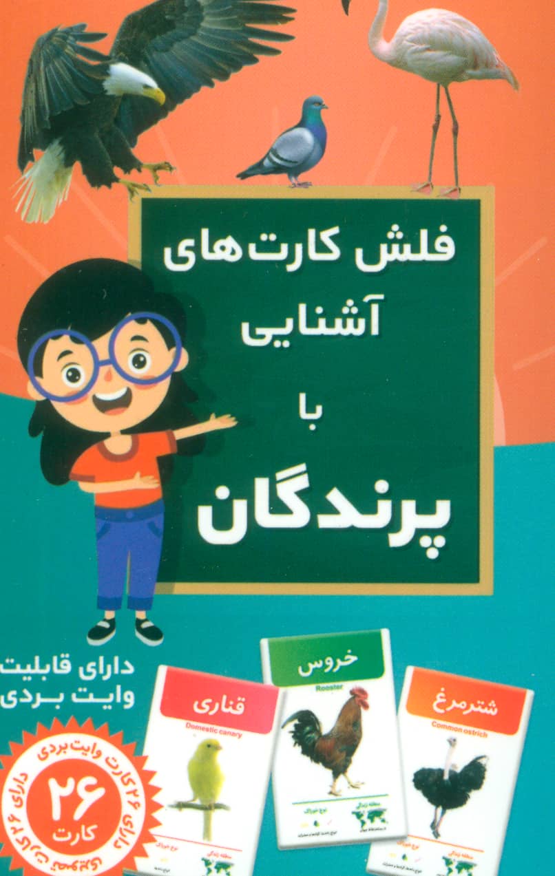 فلش کارت های آشنایی با پرندگان / دارای 26 کارت با قابلیت وایت بردی